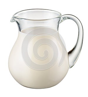 Glass jug of fresh milk isolated on white. With clipping path