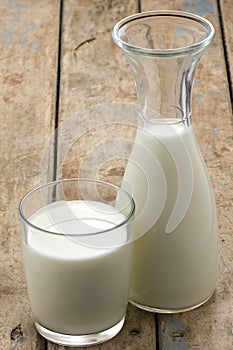 Glass Jug and Glass with Milk photo