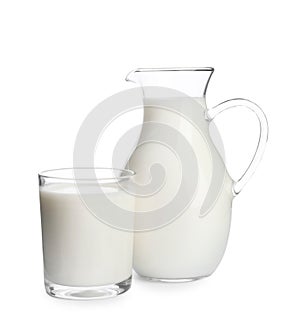 Glass and jug with milk