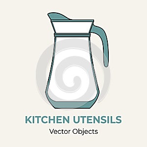 Glass jug pitcher jugful simple form vector illustration. Vector line illustration isolated jug logo icon cafe menu