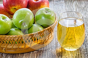 Glass of Juice and Basket with Apples