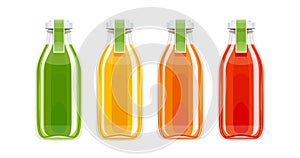 Glass juice bottles. Ecological beverage.