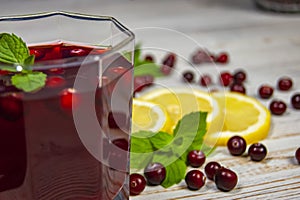 Glass with juice and lemon