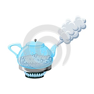 Glass kettle with boiling water and steam