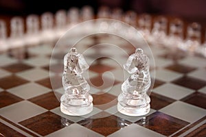 Glass knight chess pieces