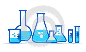 Glass Lab Jars, laboratory equipment icon. Set chemical vessels