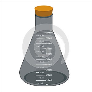 Glass laboratory chemical measuring flasks. with colorful liquids in vector illustration set.