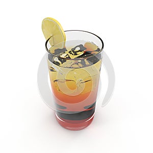 Glass of lemon ice tea isolated on white. 3D illustration