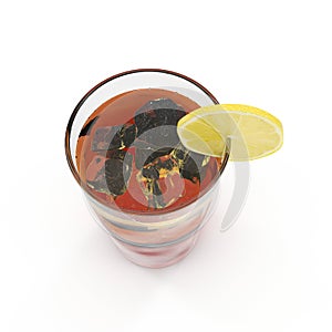 Glass of lemon ice tea on white. 3D illustration