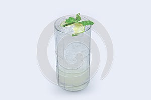 Glass of lemon juice with mint and ice