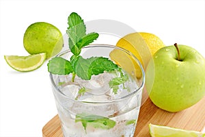 Glass of lemon water isolated