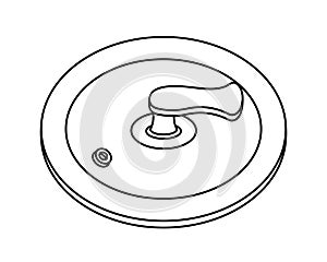 Glass lid vector icon. A round cap with a wooden handle, a hole for steam or water. Kitchen tool - cover for frying pan