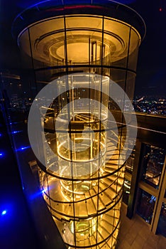 Glass lift in high building