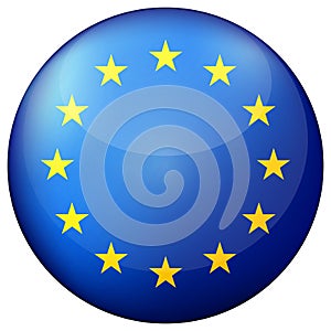 Glass light ball with European Union flag. Round sphere, template icon. EU national symbol. Glossy realistic ball, 3D