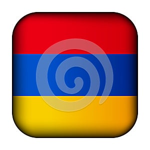 Glass light ball with flag of Armenia. Squared template icon. Armenian national symbol. Glossy realistic cube, 3D