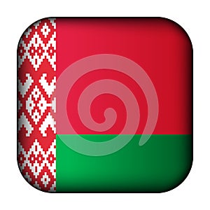 Glass light ball with flag of Belarus. Squared template icon. Belarusian national symbol. Glossy realistic cube, 3D