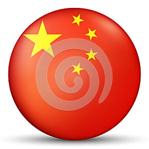 Glass light ball with flag of China. Round sphere, template icon. Chinese national symbol. Glossy realistic ball, 3D