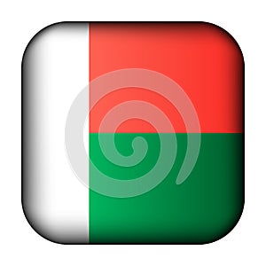 Glass light ball with flag of Madagascar. Squared template icon. National symbol. Glossy realistic cube, 3D abstract