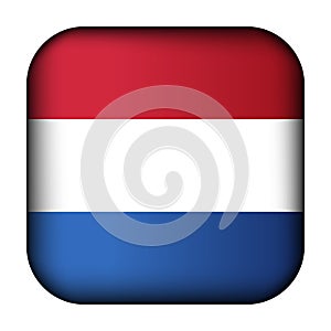 Glass light ball with flag of Netherlands. Squared template icon. Dutch national symbol. Glossy realistic cube, 3D