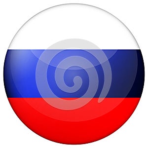 Glass light ball with flag of Russia. Round sphere, template icon. Russian national symbol. Glossy realistic ball, 3D