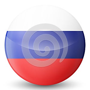 Glass light ball with flag of Russia. Round sphere, template icon. Russian national symbol. Glossy realistic ball, 3D