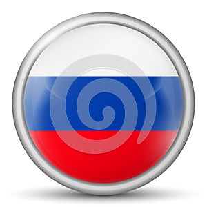 Glass light ball with flag of Russia. Round sphere, template icon. Russian national symbol. Glossy realistic ball, 3D