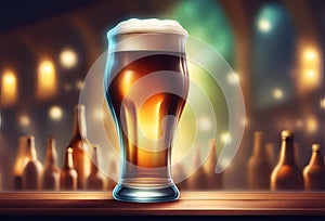 A glass of light beer on a table bar in pub Generative AI