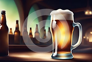 A glass of light beer on a table bar in pub Generative AI