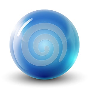 Glass light blue ball or precious pearl. Glossy realistic ball, 3D abstract vector illustration highlighted on a white background