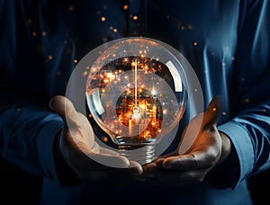 Glass Light Bulb in Human Hands - Eco Energy Concept (3D Rendering)