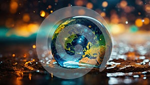 A glass magic ball or a drop of water with the planet earth inside