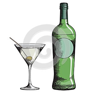 A glass of martini and a bottle