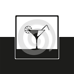 A glass of martini. Vector icon in black and white form.