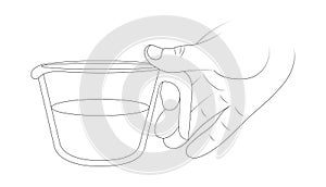 Glass measuring cup in hand sketch illustration