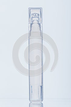 Glass medical ampoule vial for injection. Medicine is dry white drug penicillin powder or liquid with of aqueous