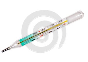 Glass medical thermometer isolated on white background