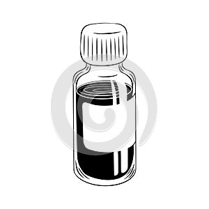 Glass medicine bottle with liquid mixture inside