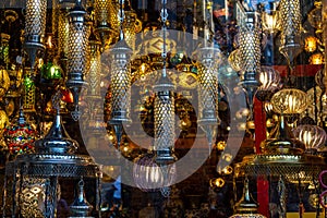 Glass and metal lamps. Traditional oriental souvenirs. Grand Bazaar Istanbul