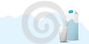 A glass of milk with blank package on abstract milk background have blank space.