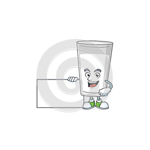 Glass of milk cartoon character concept Thumbs up having a white board