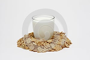 Glass of milk and cereals