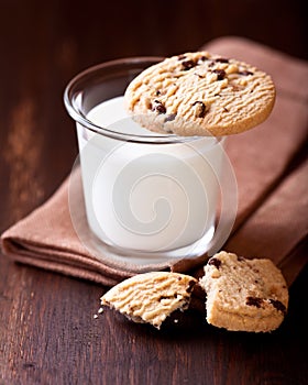 Glass of Milk and Chocolate Chip Cookie