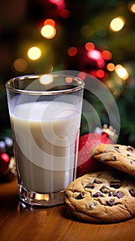 Glass of milk and cookies. Christmas Concept With a Copy Space.