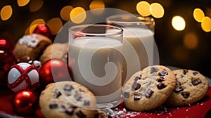 Glass of milk and cookies. Christmas Concept With a Copy Space.