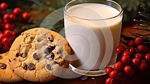 Glass of milk and cookies. Christmas Concept With a Copy Space.