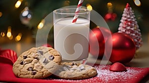 Glass of milk and cookies. Christmas Concept With a Copy Space.