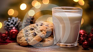 Glass of milk and cookies. Christmas Concept With a Copy Space.