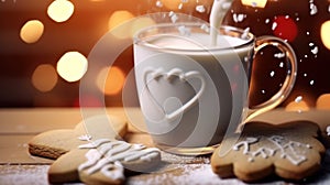 Glass of milk and cookies. Christmas Concept With a Copy Space.