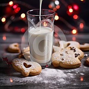 Glass of milk and cookies. Christmas Concept With a Copy Space.