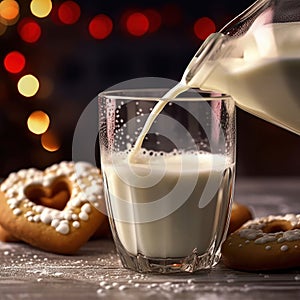 Glass of milk and cookies. Christmas Concept With a Copy Space.